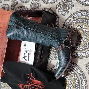 Freebird Lusitano Western boots - Stunning turquoise croco pattern. (8)